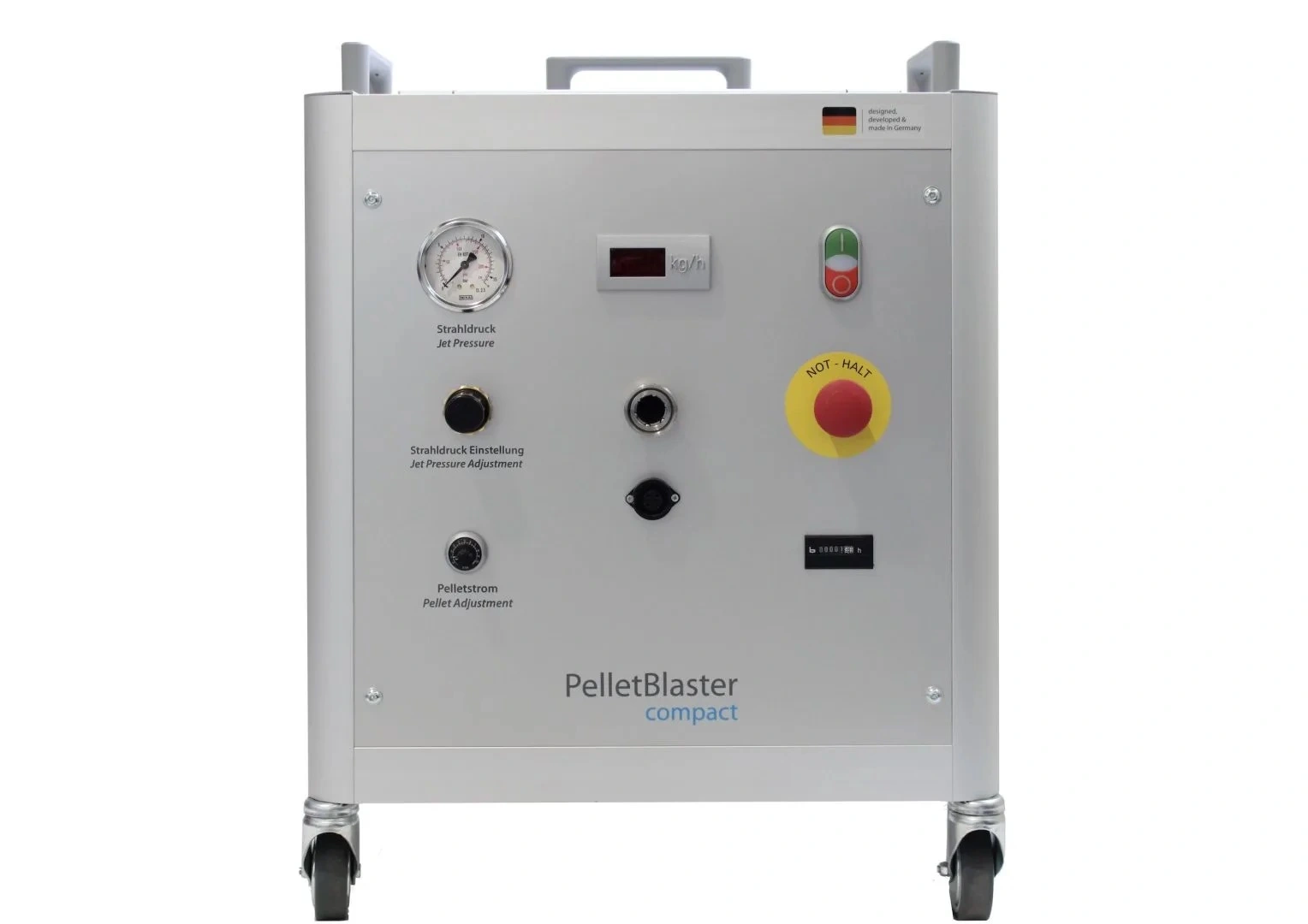 CO₂ Schneestrahlen – Rückstandsfreie Schneestrahlreinigung 5 Mobiles Trockeneisstrahlgerät – Dry Ice Blasting Machine / Appareil à jet de glace carbonique / Sabbiatrici a ghiaccio secco / Máquina de Proyección de Hielo Seco – Effektive und umweltfreundliche Oberflächenreinigung für Pharma-, Medizintechnik- und Kunststoffindustrie - TERLATEC PelletBlaster